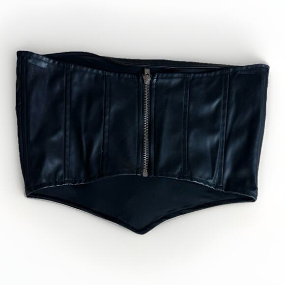 ANWND Faux Leather Bustier Crop Top Black Zip Back Strapless Corset Style Size M - Picture 2 of 7